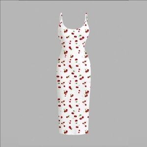 White Cherry Print Tank Maxi Dress